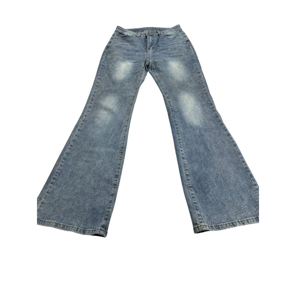Vintage-Style Medium Wash Flare Jeans Womens M Cotton Blend Stretch Denim